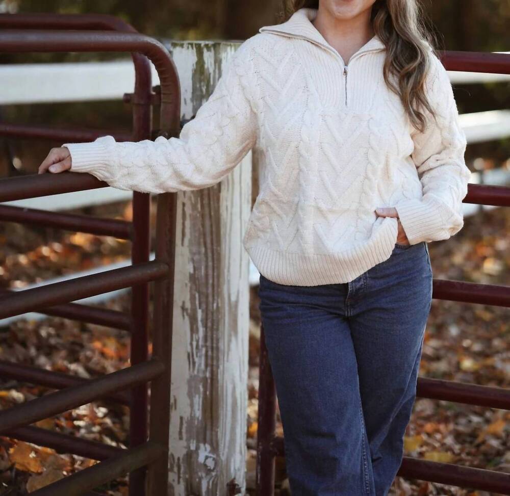NEW SWEET LOVELY BY JEN cabin cable knit sweater in cream